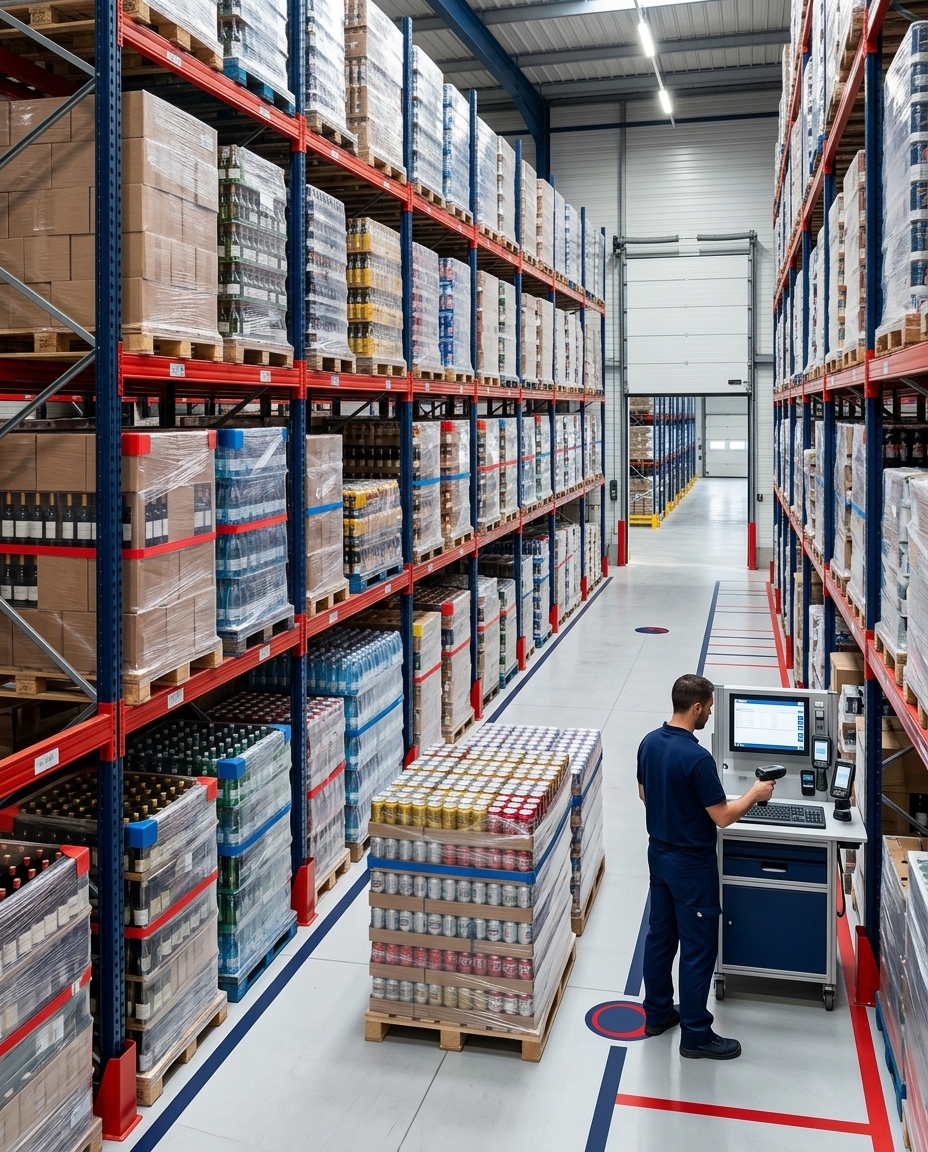 Organized beverage warehouse coordination for wholesale orders